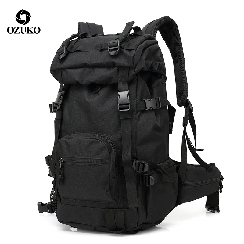 Ozuko Outdoor Camouflage Men 15.6" Laptop Backpack Trip Travel Waterproof Back Pack Hiking Backpacks Women Sports Luggage Bags - Цвет: Черный