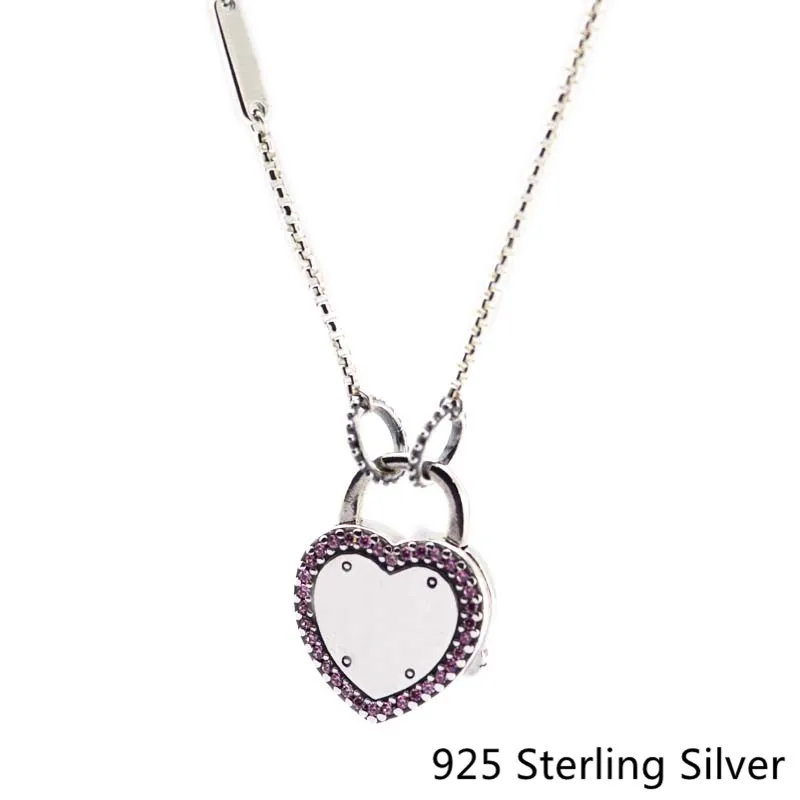 

CKK 925 Sterling Silver Lock Your Promise Necklace Pendants , Fancy Fuchsia Pink Original Jewelry Making