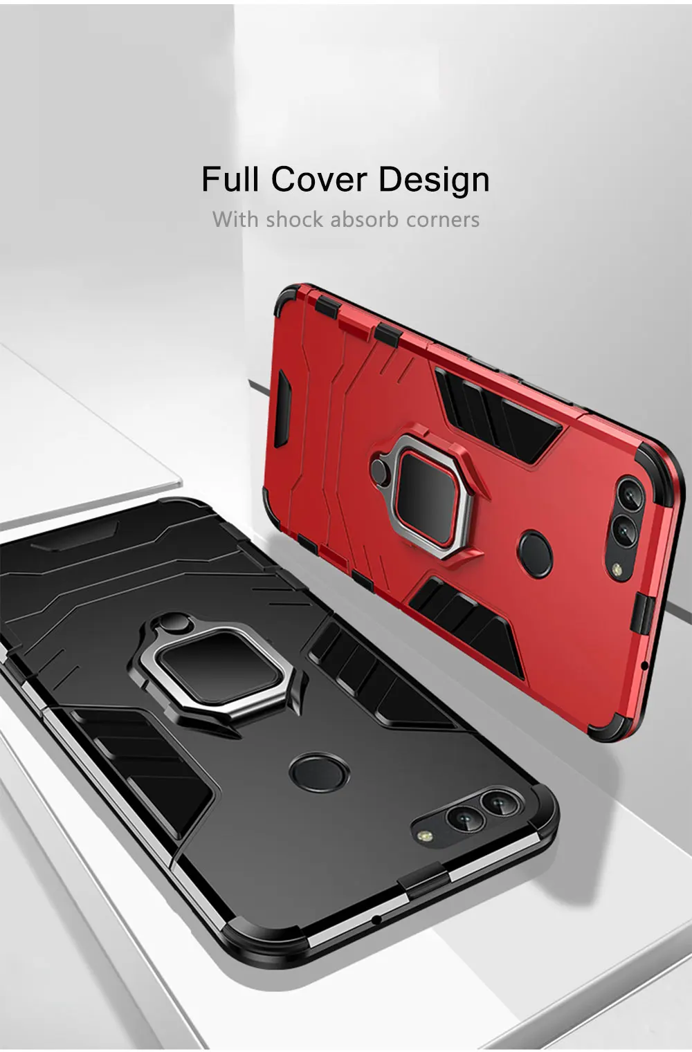 Прочный чехол для huawei P Smart чехол с кольцом-держателем для пальца, военный чехол с полной защитой для P Samrt чехол для телефона