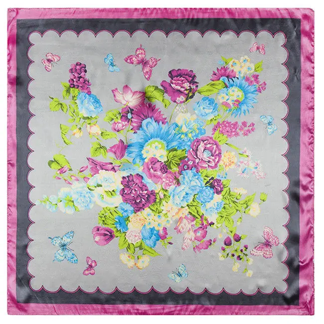 

60cm*60cm Women 2017 New Fashion Imitated Silk Spring Green Flower and Butterfly Printed Office Lady Square Scarf Hot Sale