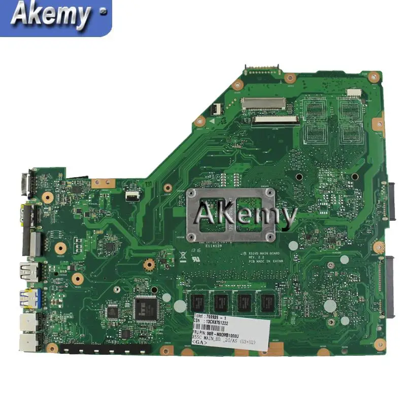 Akemy X55C материнская плата 4 ГБ ОЗУ HM76 для ASUS X55C X55CR X55V X55VD материнская плата для ноутбука X55C материнская плата X55C материнская плата