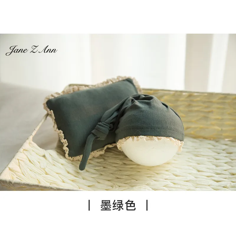 Jane Z Ann Newborn photography props baby studio 6 colors cotton lace hat+ pillow photo shooting accessories | Детская одежда и
