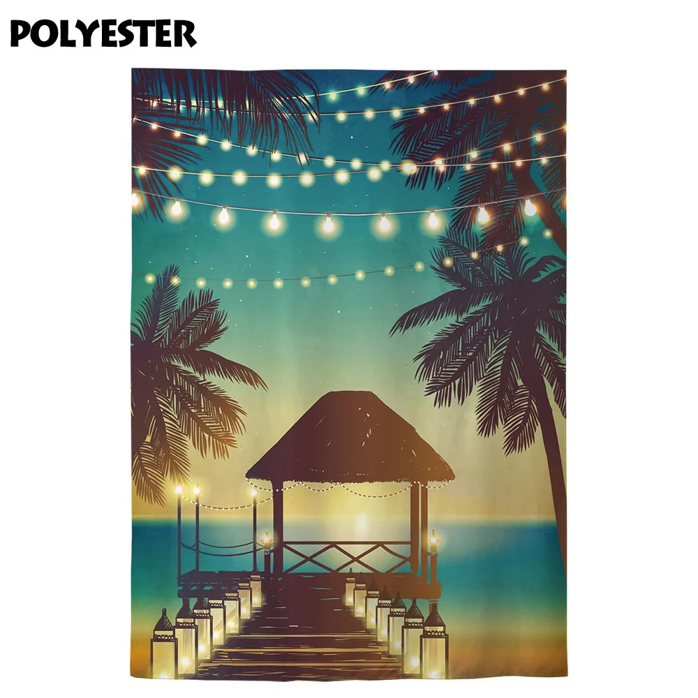 Фон для фотосъемки Allenjoy с изображением летних деревьев огней пляжа вечерние НКИ