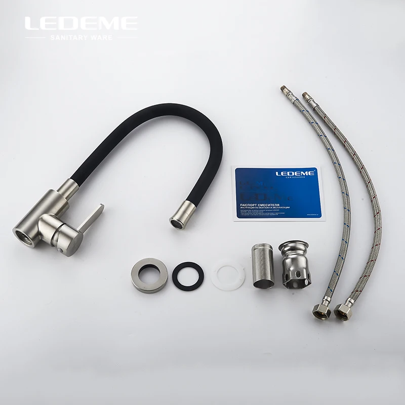 LEDEME черный Поворотный кухонный кран с одной ручкой смеситель для воды 304