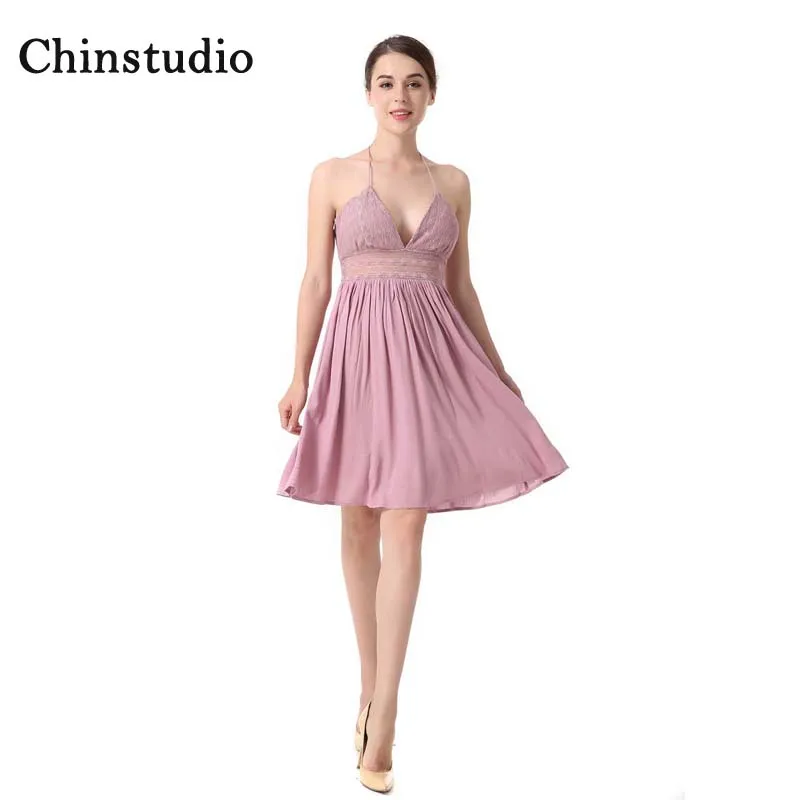 Vestidos mujer Настоящее Новое Chinstudio 2018 слинг выдалбливают спинки шить платье женские