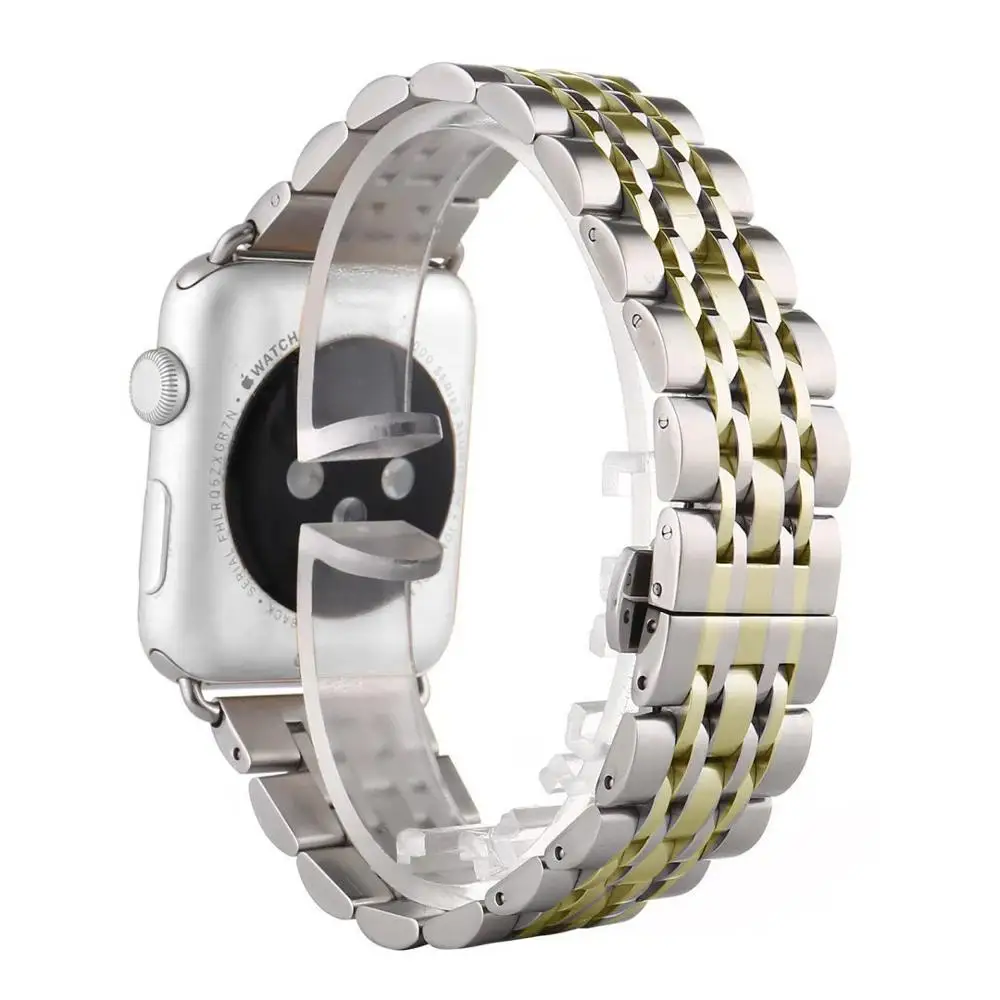 Silver Gold Ремешок из нержавеющей стали для Apple Watch 42 мм 38 мм Iwatch4 3 2 1 40 мм 44 мм сменный ремешок для iWatch 5 Аксессуары - Цвет ремешка: Silver Gold