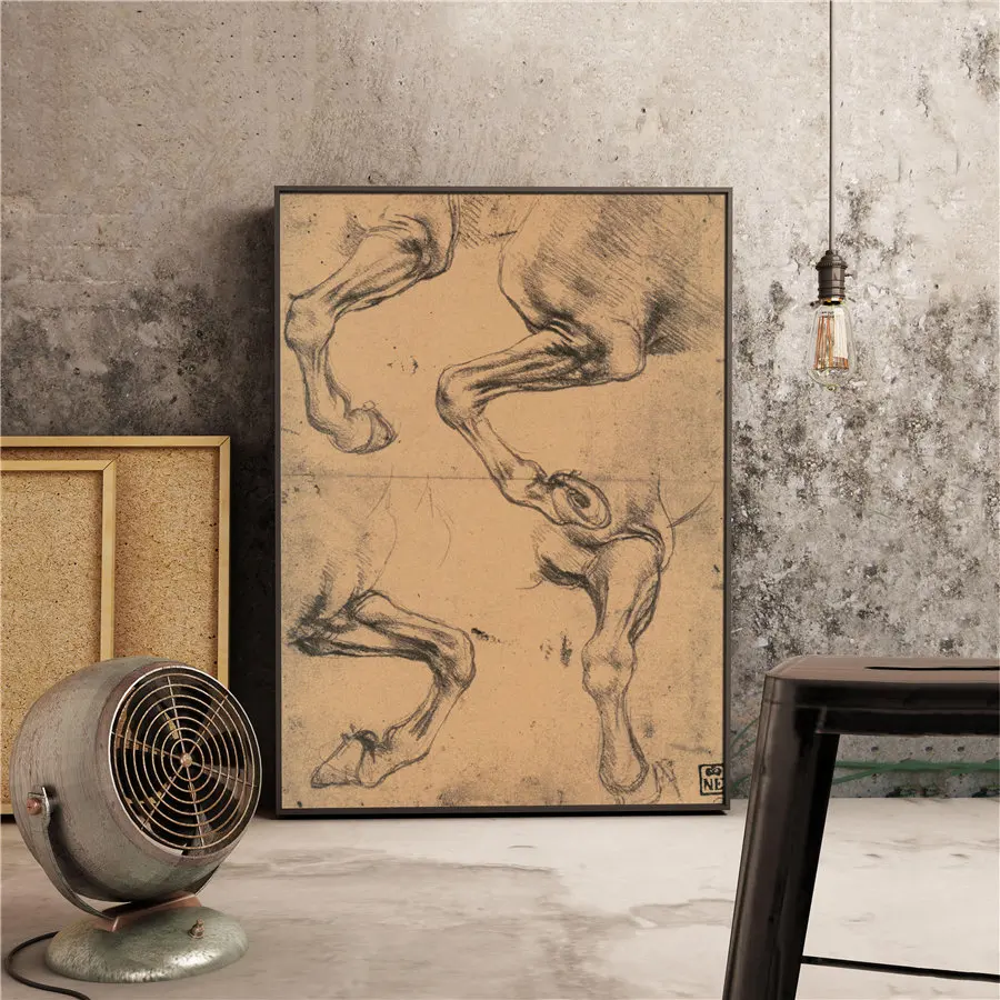 ВИНТАЖНЫЙ ПЛАКАТ Leonardo Da Vinci с изображением лошадок для дома и гостиной, FDD 42,5x30,5 см
