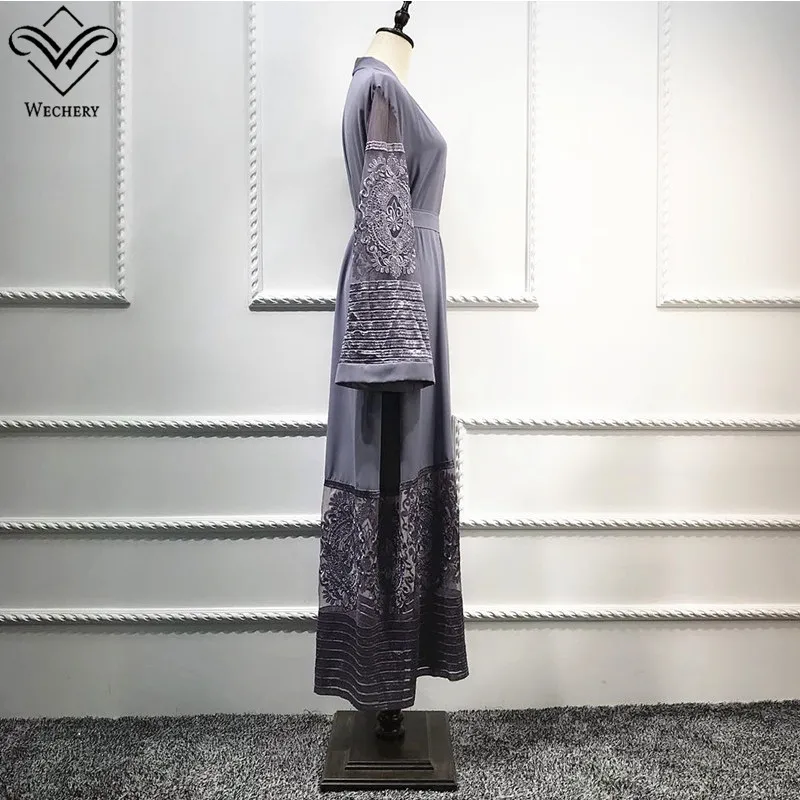 Wechery/модное кимоно abaya с кружевными вставками, Длинное свободное мусульманское платье макси, мусульманская одежда с цветочным принтом, открытая одежда, большие размеры