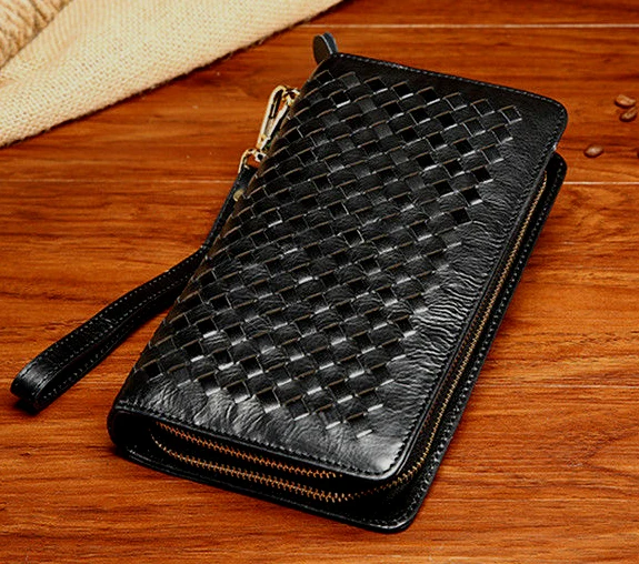 

New 2018 Genuine Leather Men Wallet Women Purse Knitted Male Clutch Leather Wallet Men Money Clip Coin Holder Pouch Cluch Bag