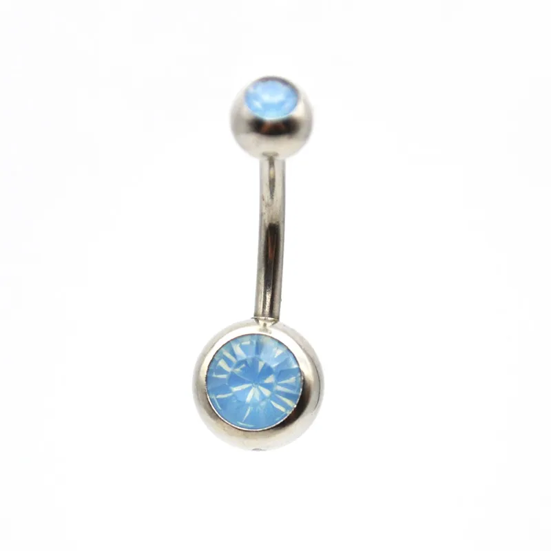 

HENGKE New Double Opal Gem Red Aqua Light Blue Belly Bar Navel Ring Fashion Body Piercing Jewelry Cute Crystal Belly Button