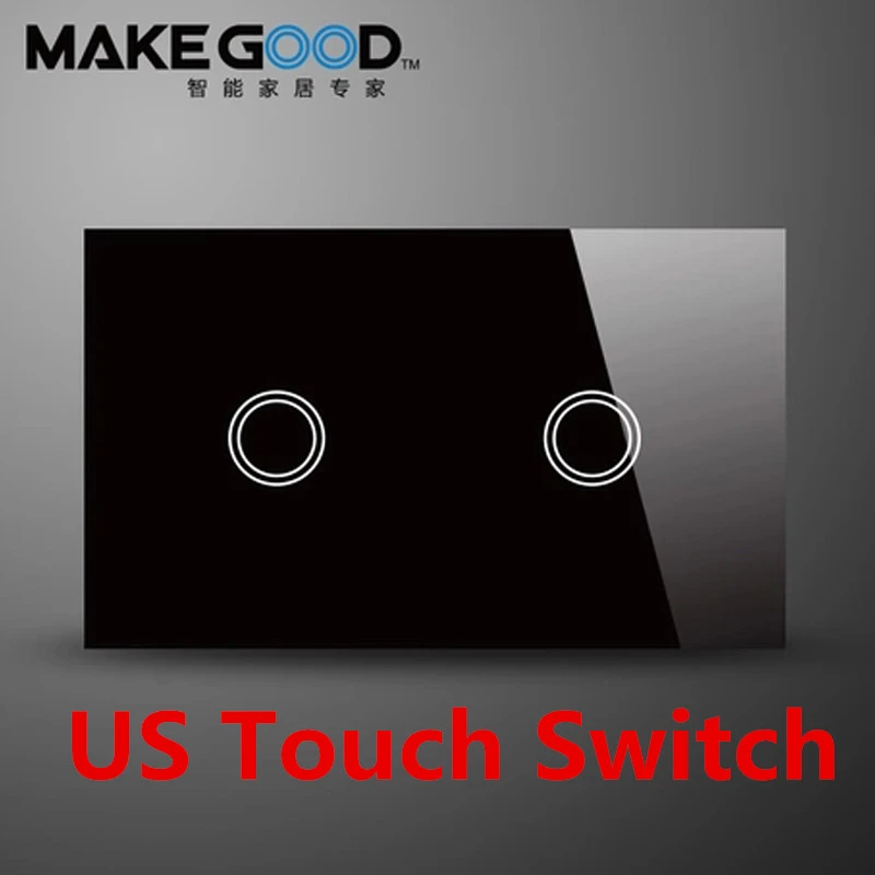 MakeGood US стандартный сенсорный настенный выключатель 2 банды 1 способ черный и