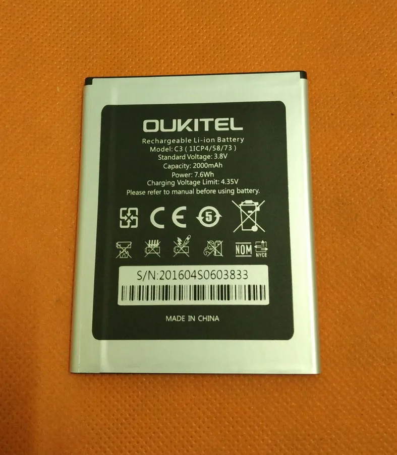 100% Оригинальный аккумулятор 2000 мА/ч батарея для Oukitel C3 MTK6580 Quad Core 5 &quotHD 1280x720 |