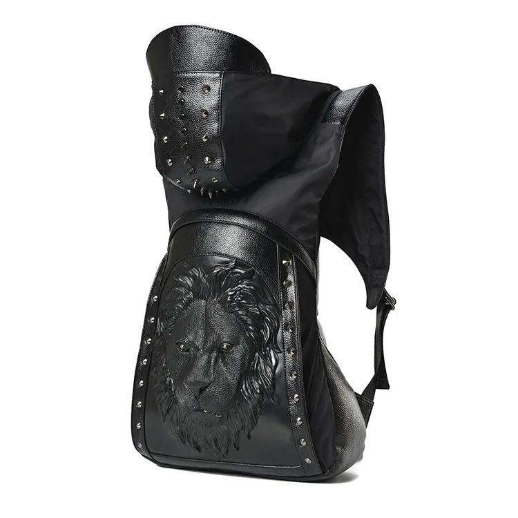 Вместительный мужской кожаный рюкзак с рельефным 3d рисунком|lion backpack|backpack gothiclarge