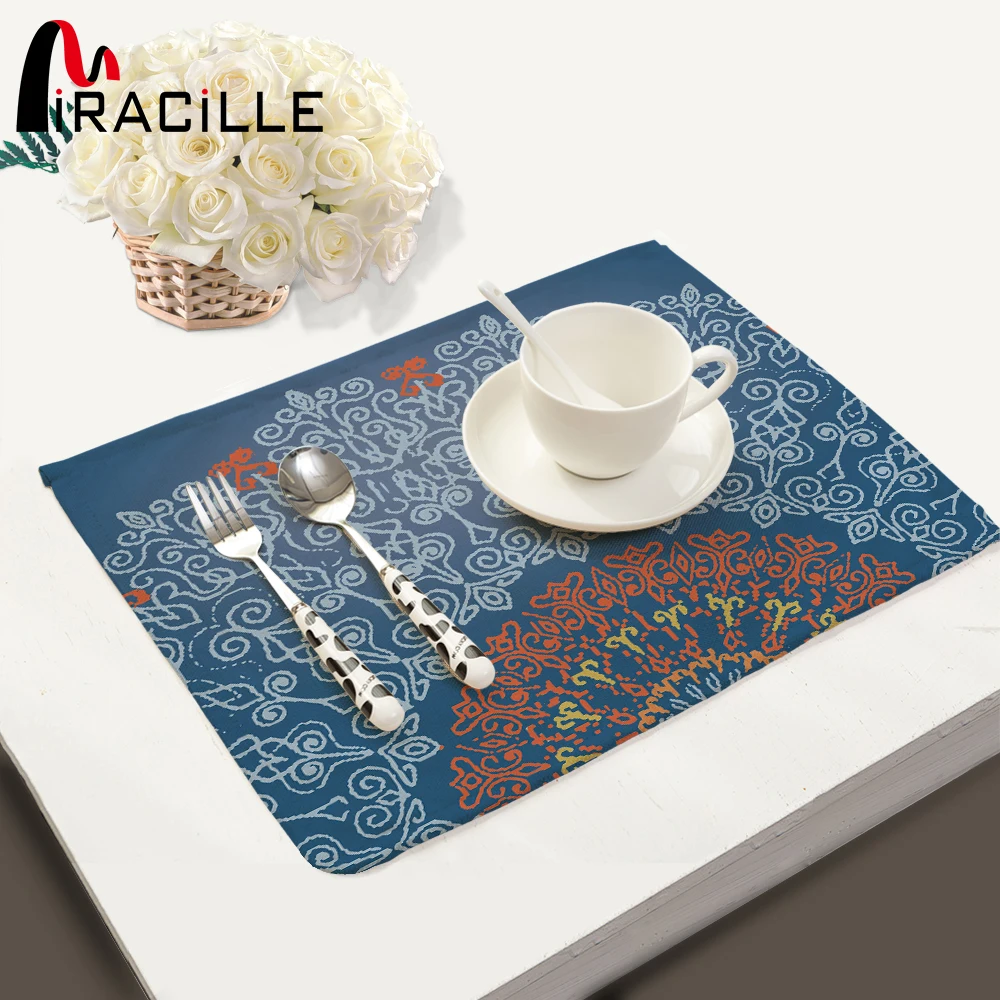 

Miracille 2/4/6 pcs Placemat Mandala Geometry Mat Kitchen Accessories Drink Coaster Pad Plate almofada Doilies Pad Table Mats