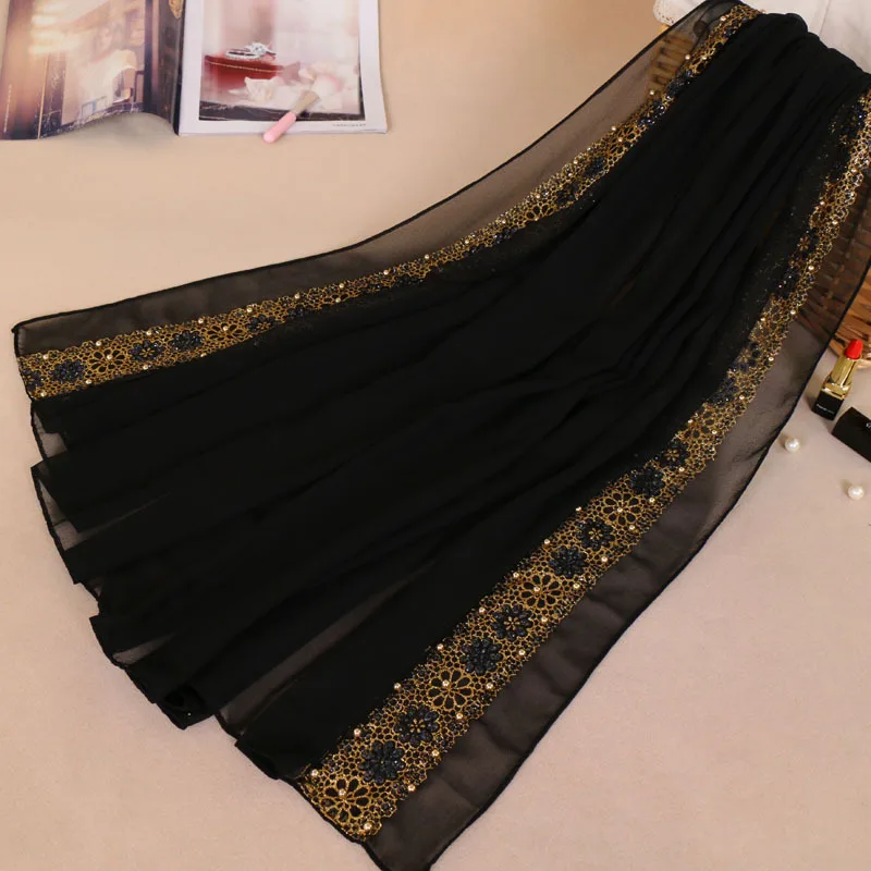 9 women muslim lace bubble chiffon hijab scarf foulard femme musulman islamic head scarves arab headwear - Цвет: 9