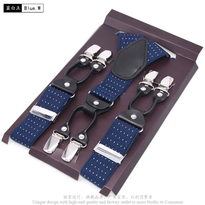 Navy blue white dot Черные кожаные подтяжки мужские ремни подтяжки в офисном стиле модные подтяжки винтажные повседневные подтяжки Tirante брюки ремень breteles - Цвет: Navy blue white dot