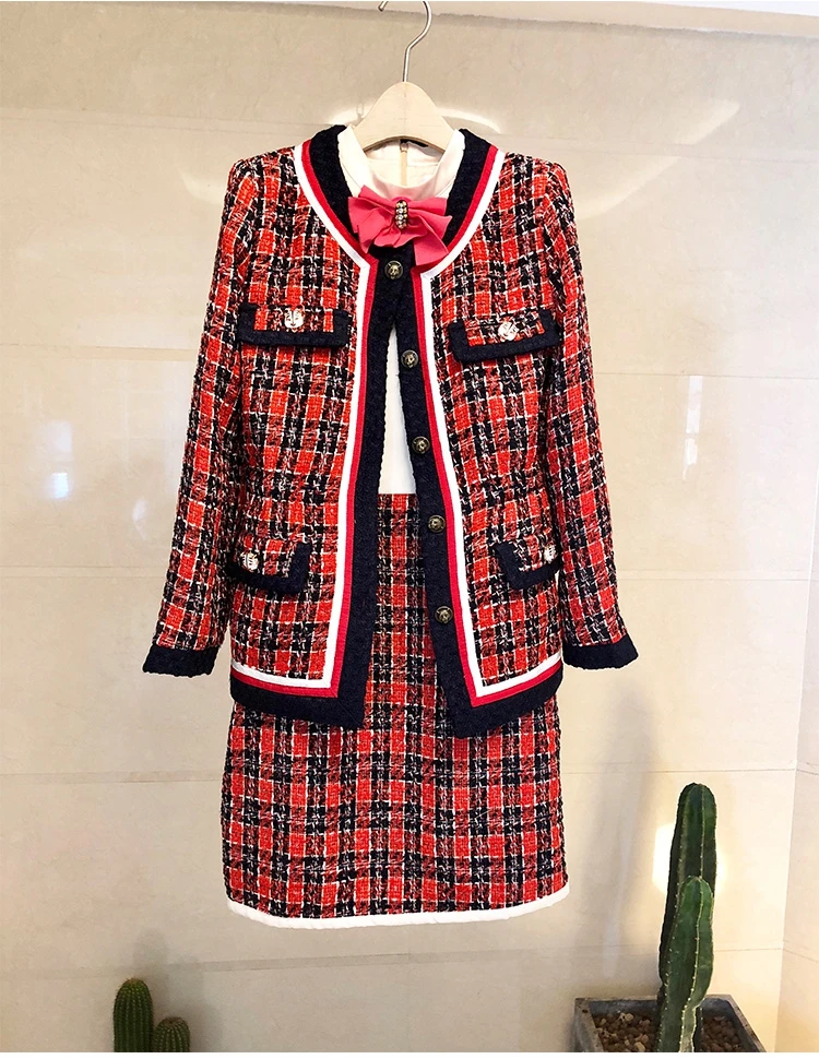 NIWIY бренд WinterTweed красная клетчатая куртка женское легкое пальто Mujer Invierno двойная Классическая куртка с длинным рукавом Casacos N8332