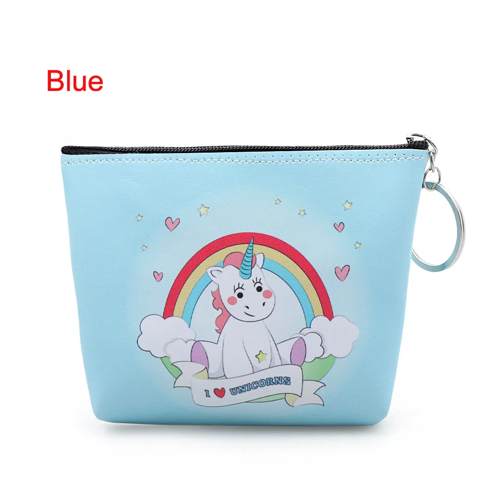 Blue Bag Женские мини портативные сумки с принтом Совы/единорога/фламинго, модный кошелек для монет, держатель для карт, кошелек, чехол для ключей, сумка для макияжа с героями мультфильмов - Цвет: Blue Bag
