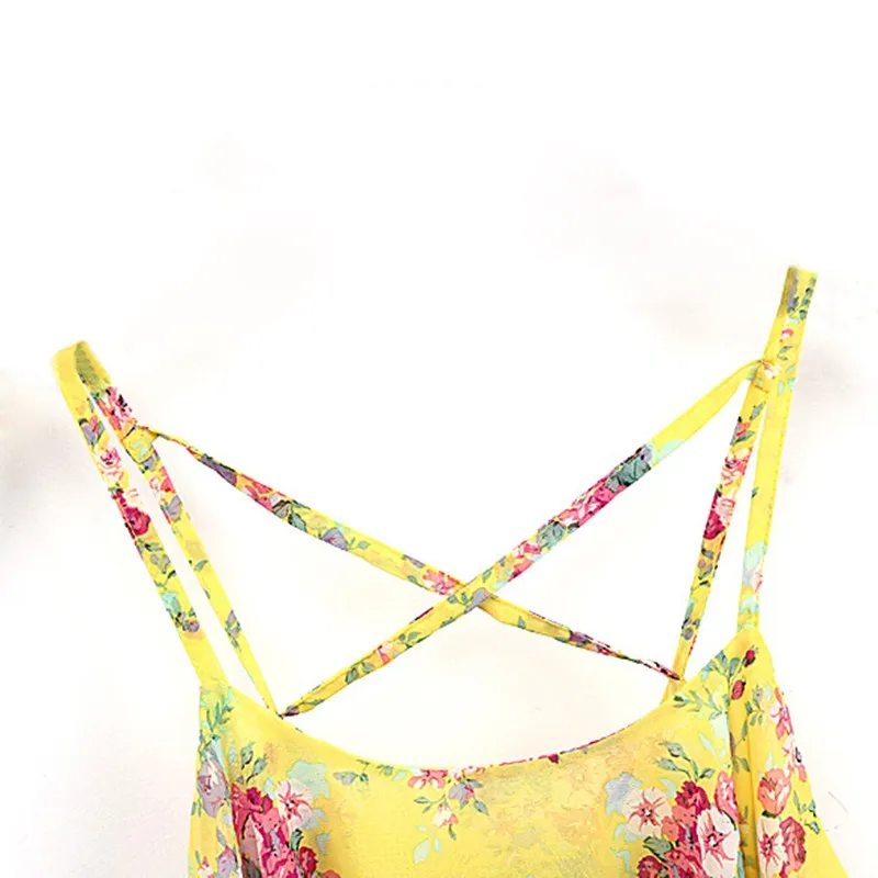 

Women Vintage Spaghetti Strap Floral Print Chiffon Tanks Top Summer Clothing Sexy Crop Top Female