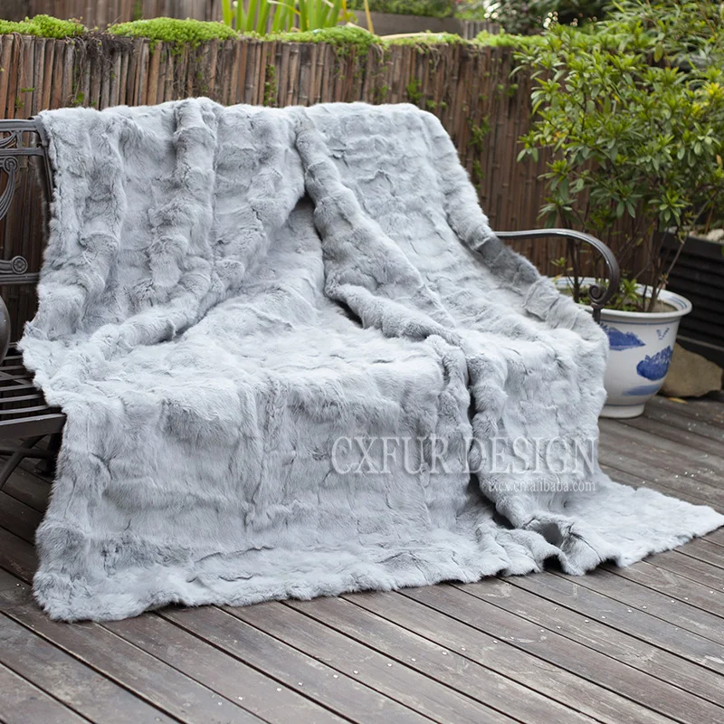買取 CX-D-30 150 × 200 センチメートルパッチワークカスタムメイドサイズナチュラルカラーライトグレーウサギの毛皮ブランケットカーペット〜ドロップ無料