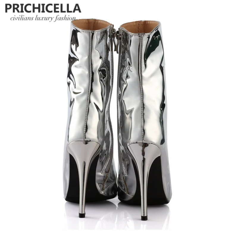 Уникальные Серебристые блестящие ботинки PRICHICELLA привлекательные кожаные