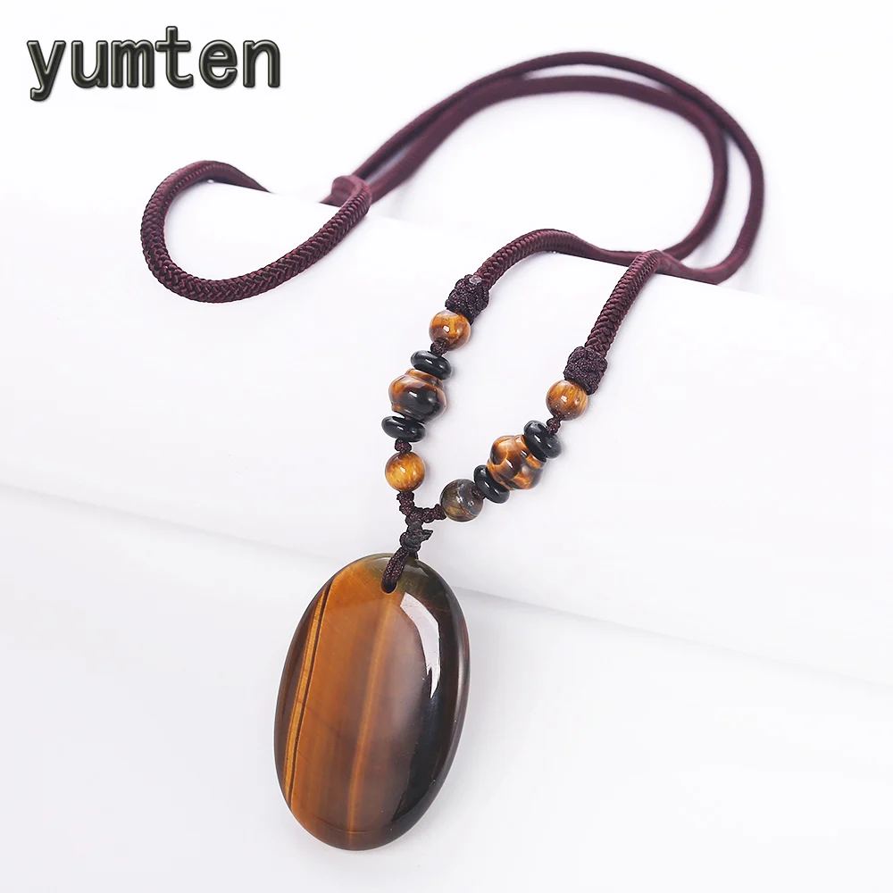Yumten Tiger Eye Каменные ожерелья винтажные женские длинные цепочки роскошные