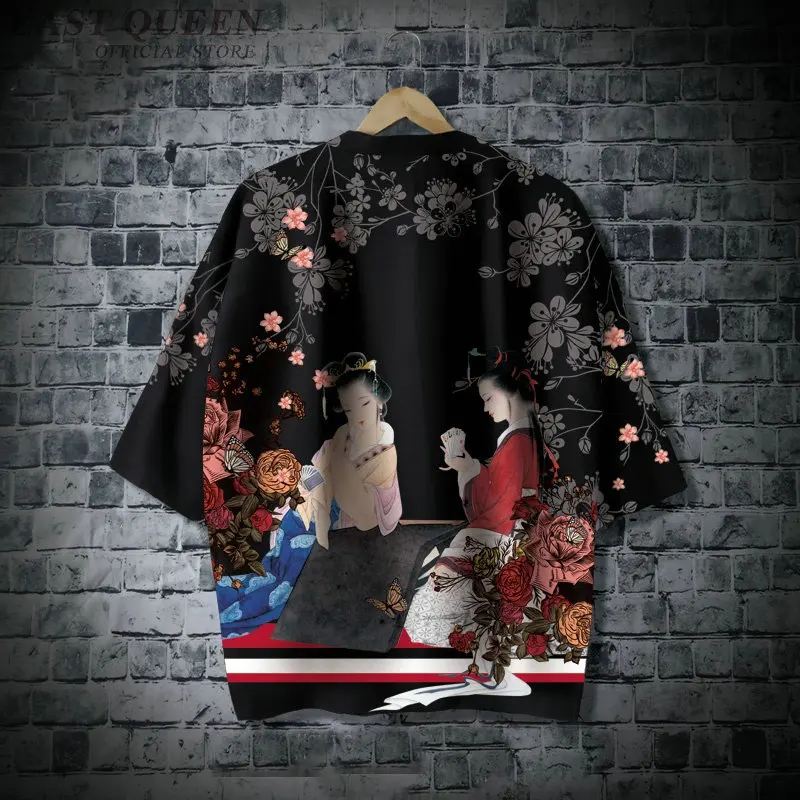 Японский косплей кимоно уличная одежда Haori мужской юката Гейша красота Печать рубашка азиатская одежда кимоно кардиган для мужчин FF2184