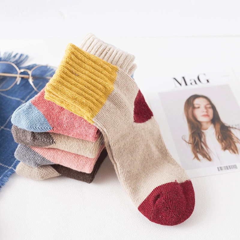 5 пар осенне-зимних шерстяных носков Теплые повседневные женские шерстяные носки