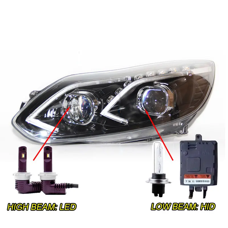HID Набор для автостайлинга для Ford Focus 2012- фары светодиодный Ford Focus фары DRL Объектив двойной луч ксеноновые автомобильные аксессуары - Цвет: HID