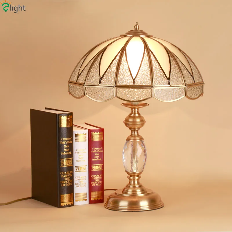 

Europe Retro Luxury Copper Led Table Lamp Lustre Crystal Glass Bedroom Led Table Lights Loft Led Table Lighting Light Fixtures