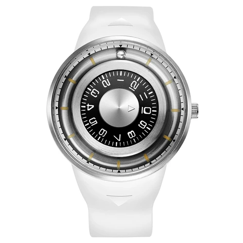 Silver White Наручные часы с магнитным шаром, мужские часы, Топ бренд, роскошные креативные часы с вращающимся циферблатом, силиконовые водонепроницаемые спортивные повседневные кварцевые часы - Цвет: Silver White