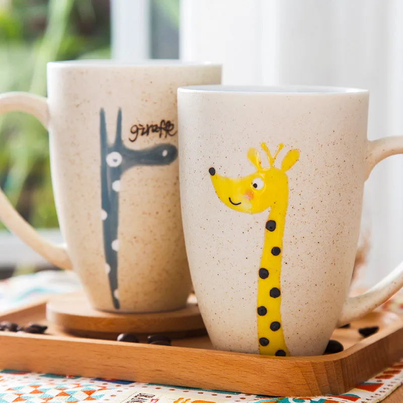 Романтическая керамическая кружка с рисунком жирафа крышкой и ложкой креативные