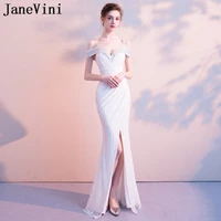 janevini 2018 white lace beads long bridesmaid dresses spaghetti straps sexy high split backless mermaid formal party prom gowns