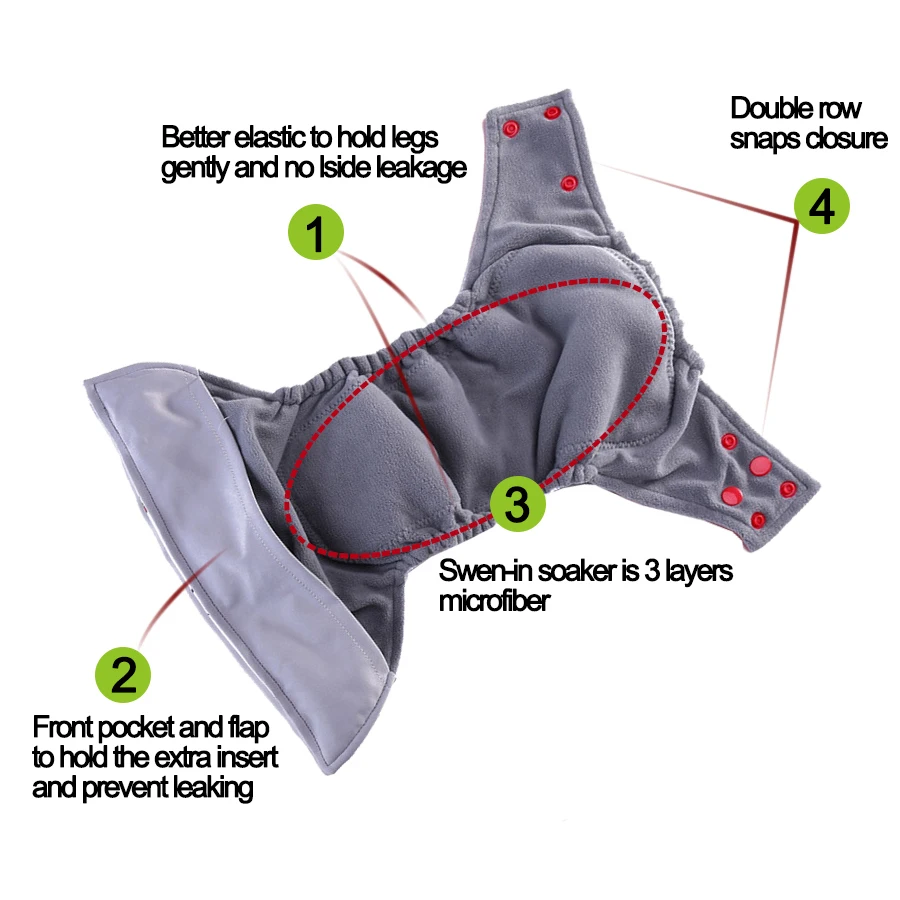 Тканевые подгузники AIO Babmboo темно серые Карманные детские пришитые вставки