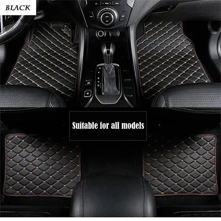 Black with Beige Универсальные кожаные автомобильные коврики для Volkswagen polo sedan touran 2007 golf 4 5 6 passat b5 b6 b7 Tiguan, аксессуары для ковров - Название цвета: Black with Beige