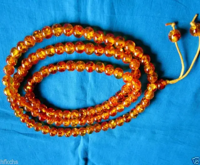 Тибетские буддисты Желтая Смола янтарь 108 бусины ожерелье Молитва Мала 10 мм