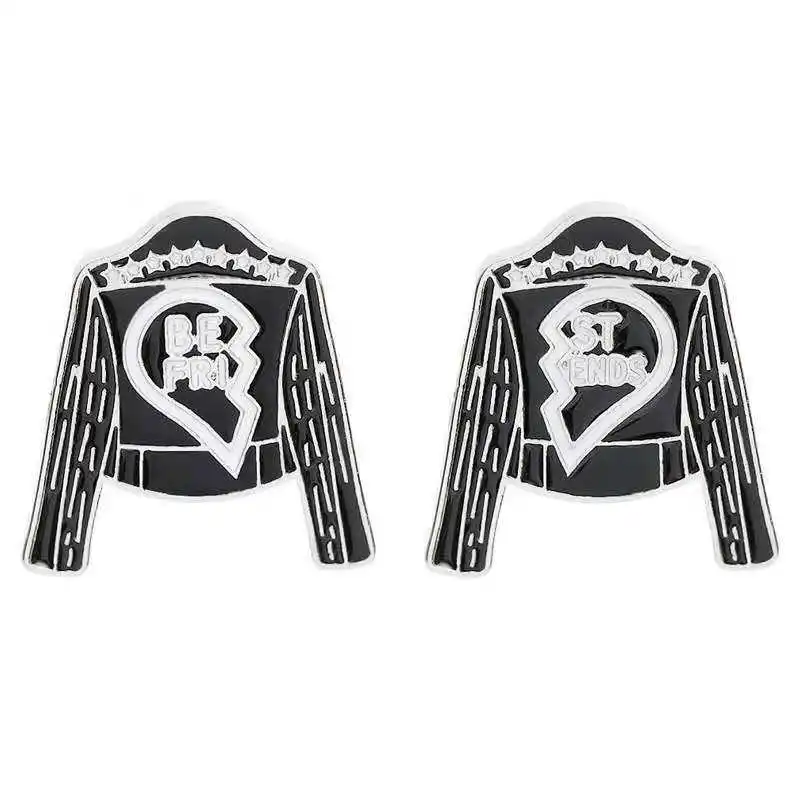 Cartoon 2 Pcs/Set Black Leather Jacke Broken Heart Brooches Pins Fashion Best Friends Enamel Brooch Forever Friendship Lapel Pin | Украшения