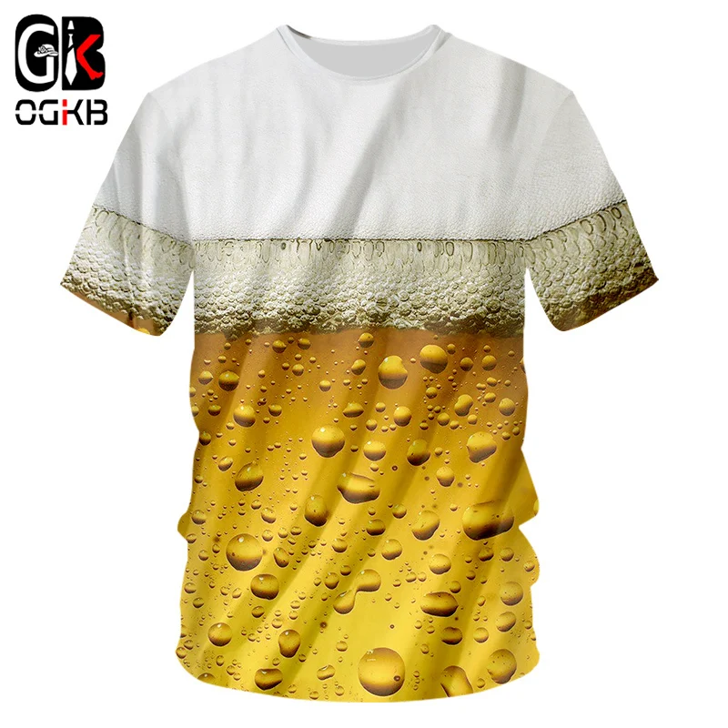 

OGKB Summer Tops Unisex Hiphop Fitness Casual Tee Shirts Women/men's Print Fresh Beer 3D T-shirt O Neck Tee Shirts Plus Size 7XL