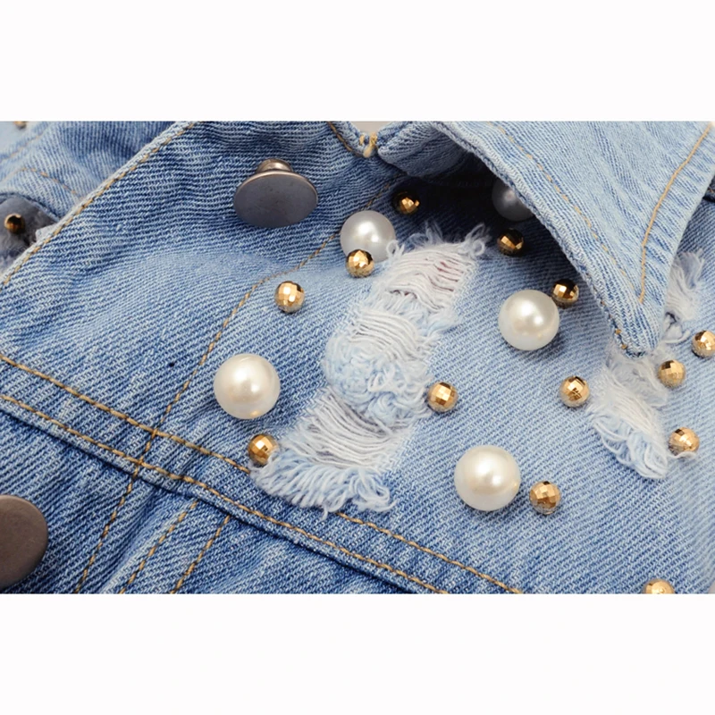 Женский джинсовый жилет с бусинами короткий без рукавов джинсовая куртка топ