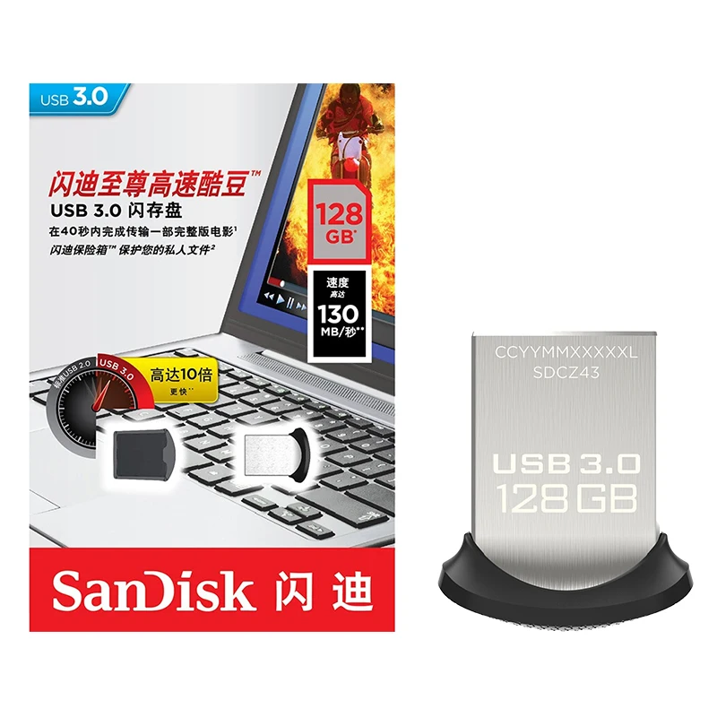 100% SanDisk ULTRA FIT CZ43 USB Flash Drive 64 ГБ флешки 130 м 32 16 оригинальный USB3.0 ручка диск Поддержка