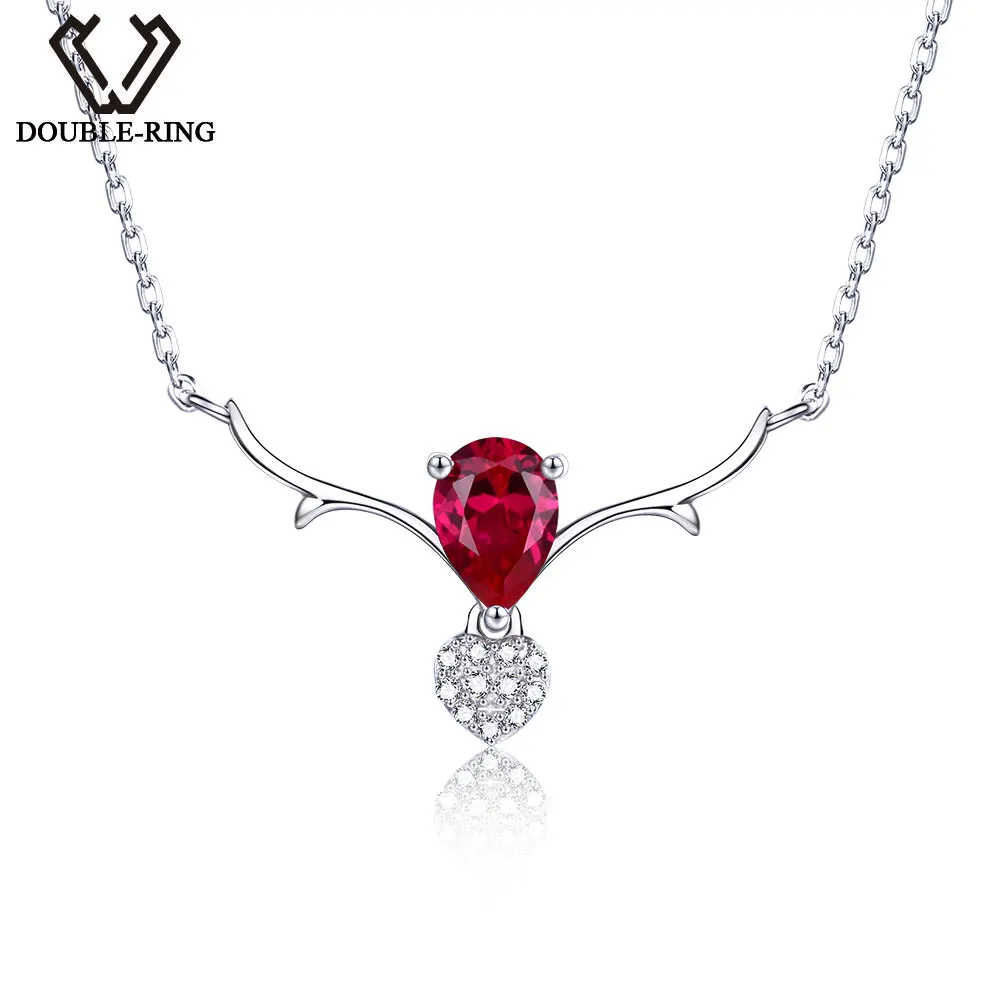 DOUBLE-R Genuine Solid 925 Sterling Silver Necklaces Created Red Ruby Pendants necklaces Gemstone Fine Wedding Brand Jewelry | Украшения и