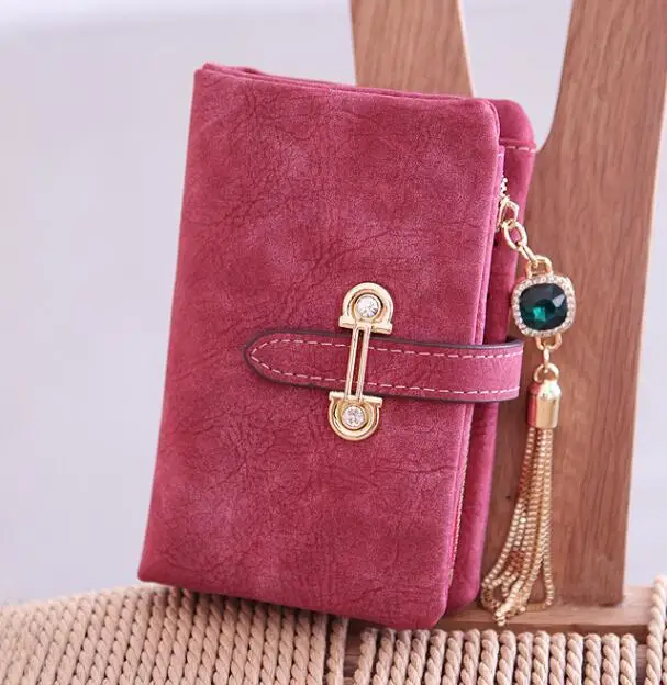 hot pink Модный короткий матовый женский кошелек, винтажный кошелек на молнии с кисточками и застежкой, женские кошельки и кошельки, сумка для денег, 843 - Цвет: hot pink