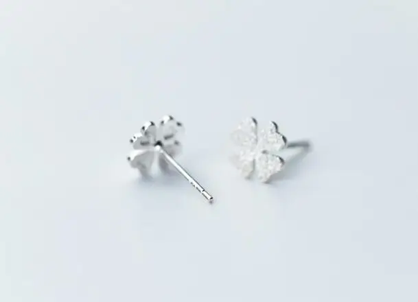 7mm small Cute 100% REAL. 925 Sterling SIlver Fine Jewelry 4-Hearts Flower Love Stud Earrings GTLE1967 |