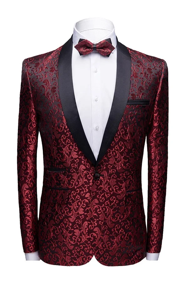 Jacket(Burgundy) Новинка, мужские костюмы с принтом, брендовые, бордовые, мужские, цветочный блейзер, дизайнерские, мужские, s Блейзер, приталенный пиджак, мужские свадебные смокинги - Цвет: Jacket(Burgundy)