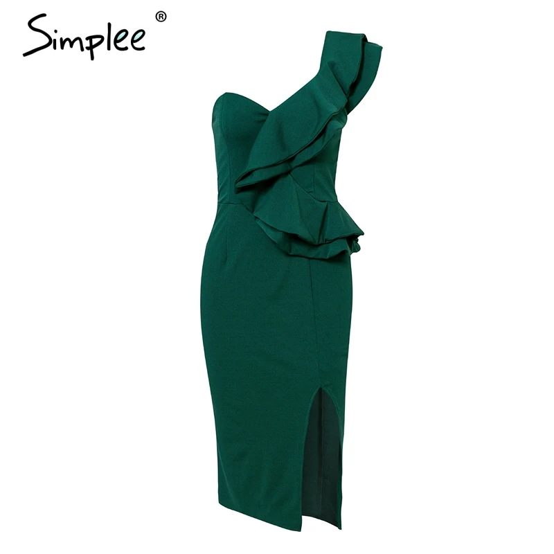 Simplee Сексуальное женское платье на одно плечо с оборками разрезом высокая талия