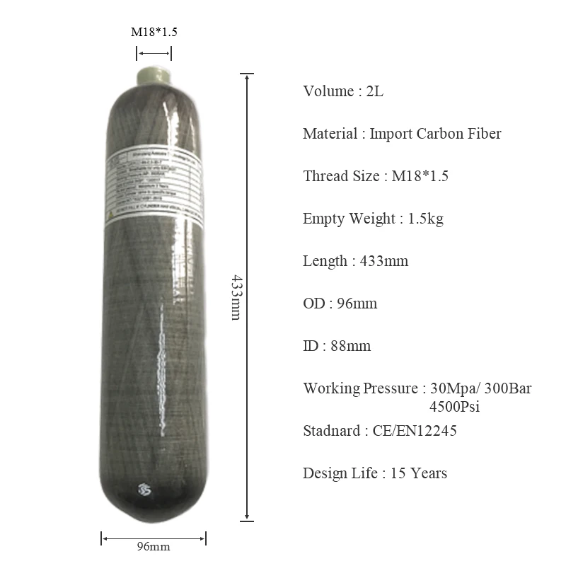 Verkaufen A102 2L Scuba Tank Carbon Faser Air Tank Hpa Pcp Luftgewehr Airforce Softgun Condor Luftgewehr 300Bar Für Tauchen/jagd Acecare