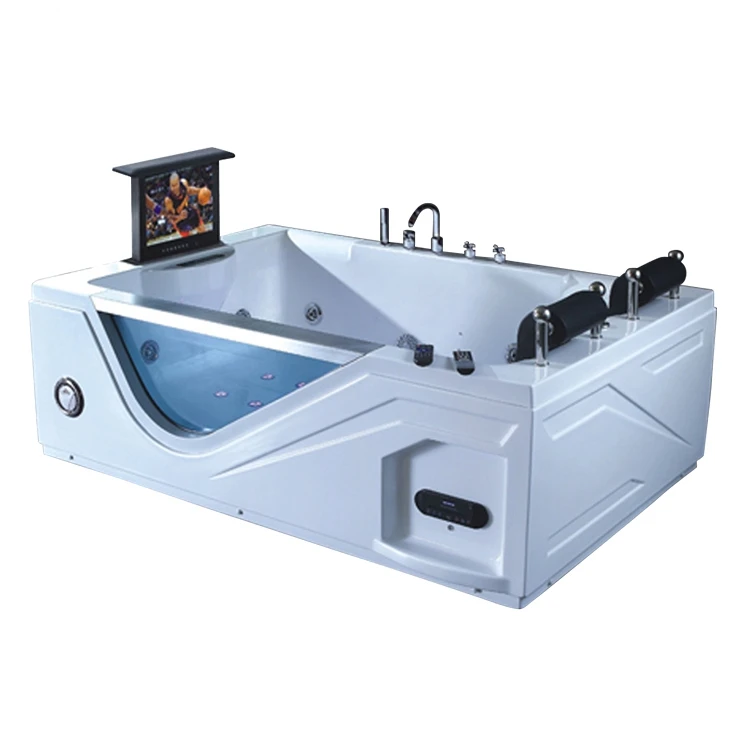 High quality glass bathroom Acrylic Whirlpool Massage Bathtub with TV |