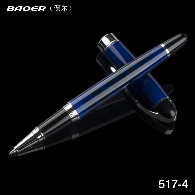 Baoer 517 синяя линия бизнес Средний Ролик Шариковая ручка Серебряная отделка новые