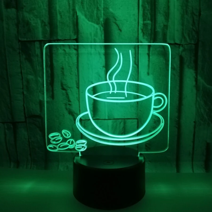 3D лампа новая Coffe Illusion светодиодная USB сенсорная RGB 7 цветов меняющаяся настольная