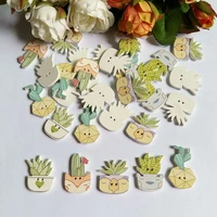 new 50pcs mixed 5 style 2 hole wooden buttons potted cactus pattern fit sewing diy scrapbooking accessories botones decorativos